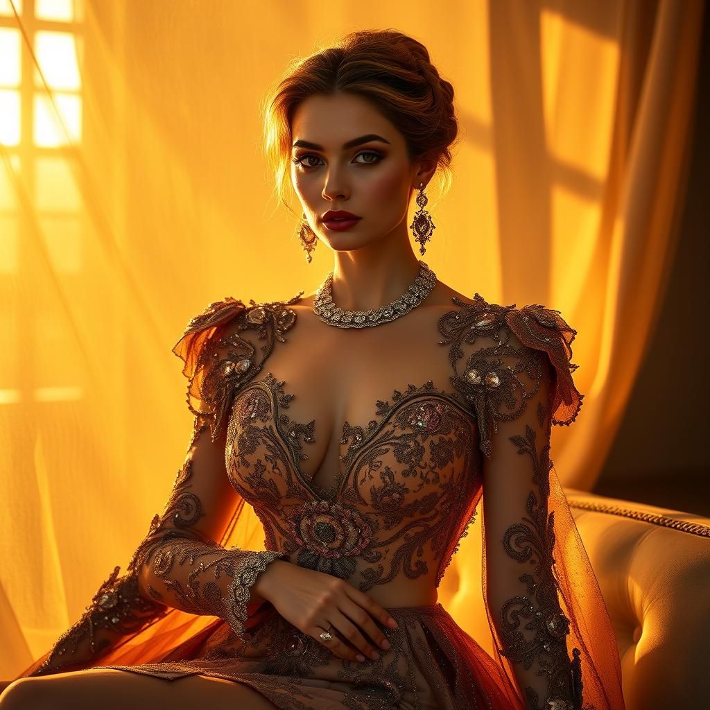 Elegant Haute Couture Fashion in Golden Hour Light