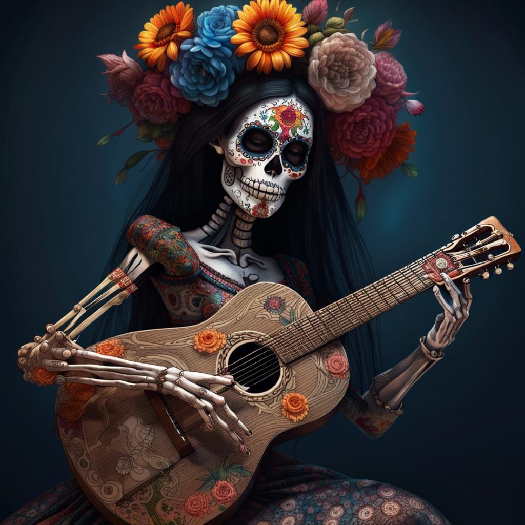 La Catrina Plays Guitar: Day of the Dead Portrait