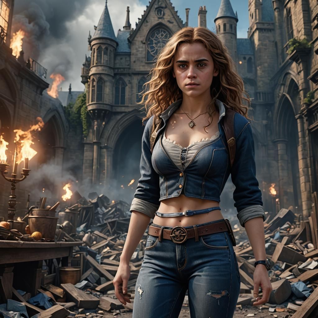 Hermione Granger in Gothic Bra and Jeans