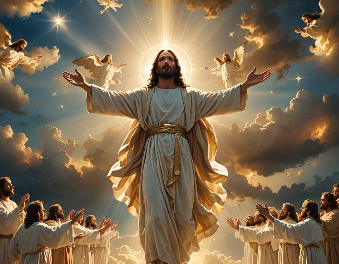 Majestic Jesus Descent from Heaven in Golden Light