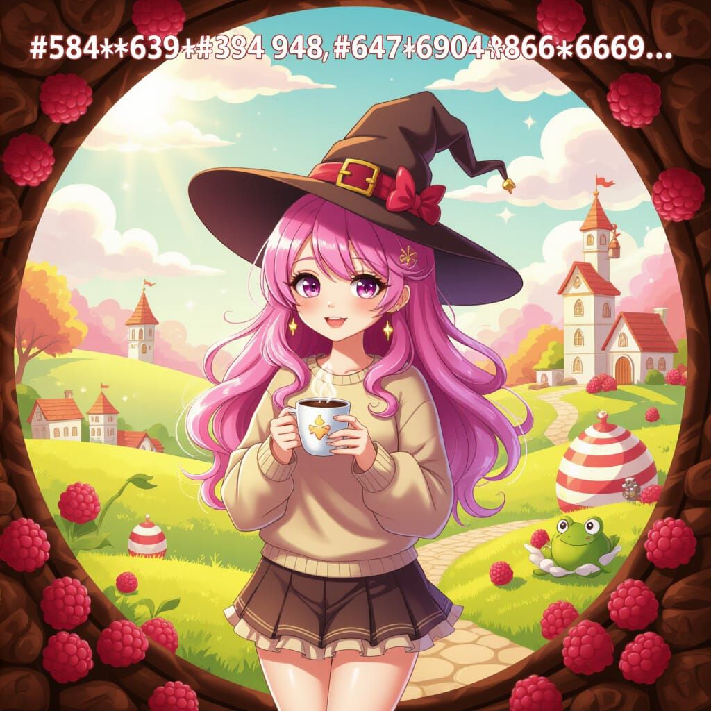 Mystical Anime Witch in Whimsical Candyland Morning