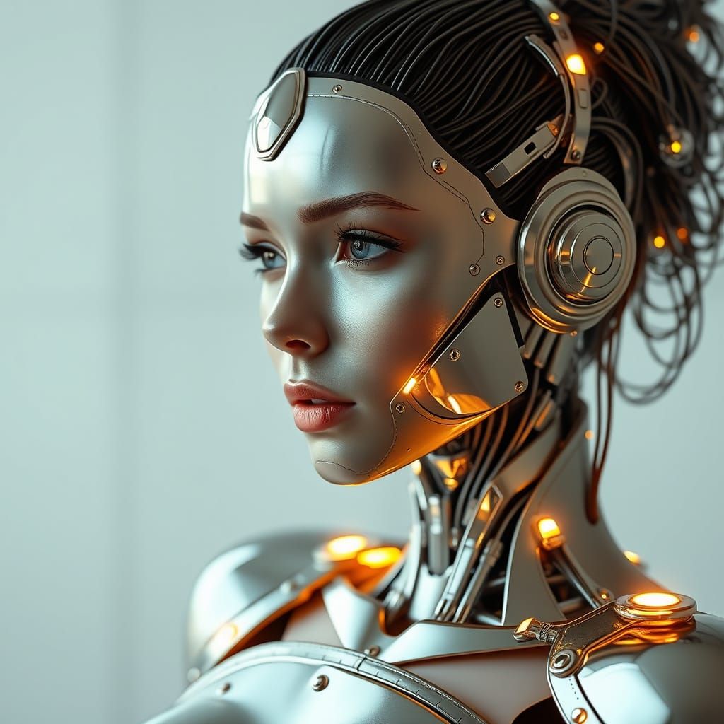 Futuristic Robotic Woman in Platinum and Mercury