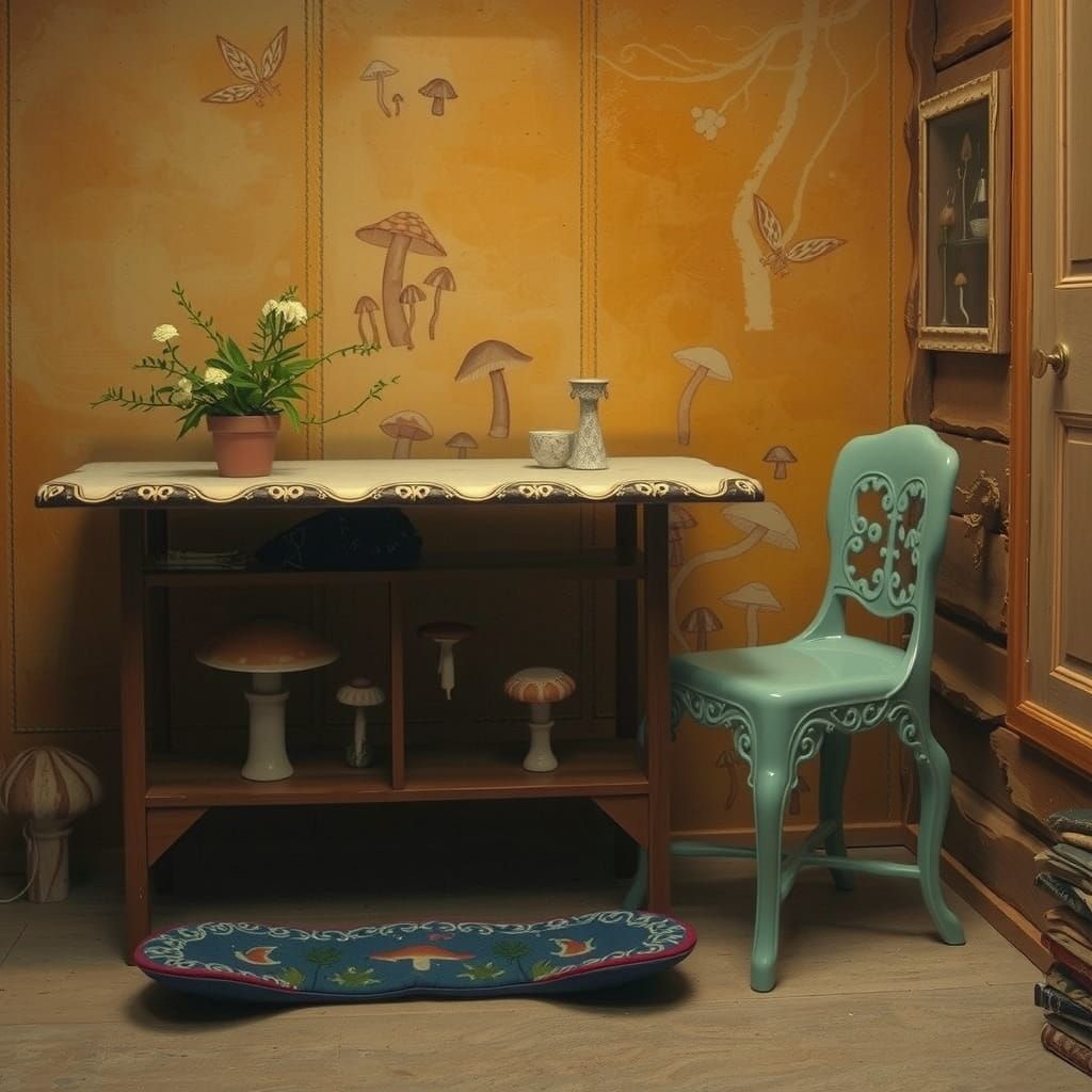 Whimsical Woodland Retreat with Mushroom Accents