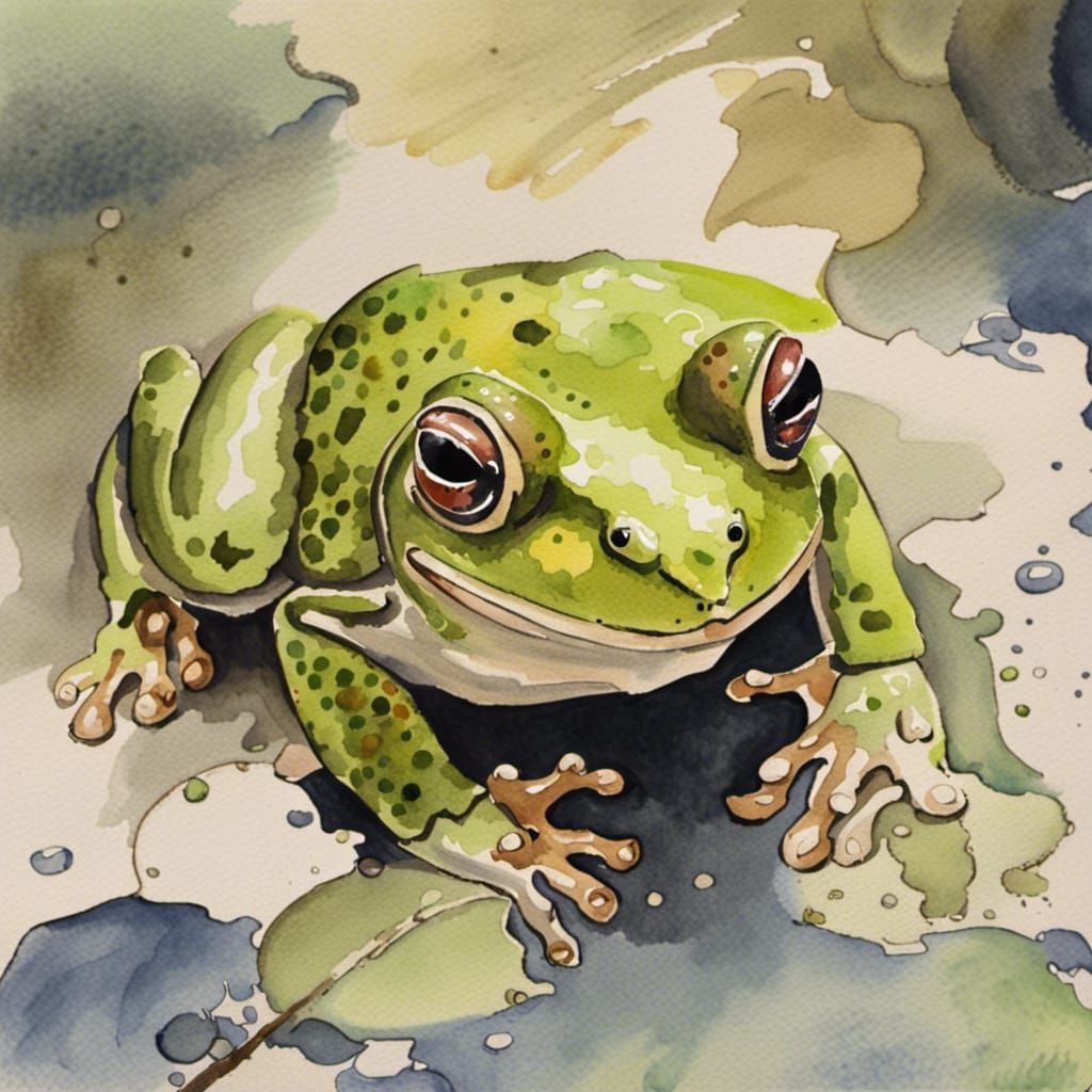 Charming French Frog Watercolor Painting