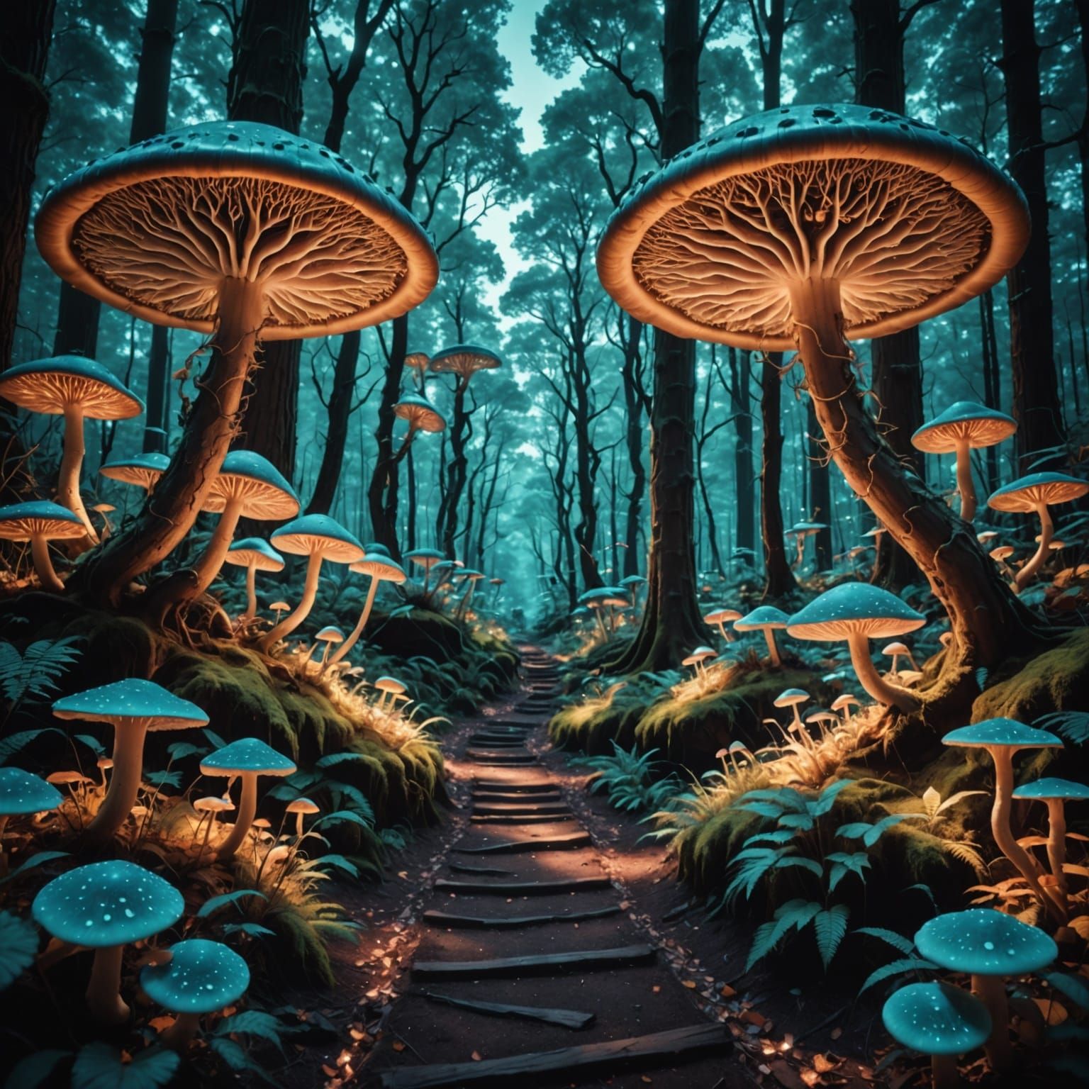 Ethereal Enchanted Forest in Surreal Infrared Tones