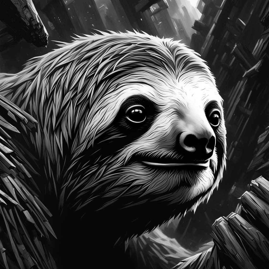 Dramatic Sloth in Black and White Digital Art