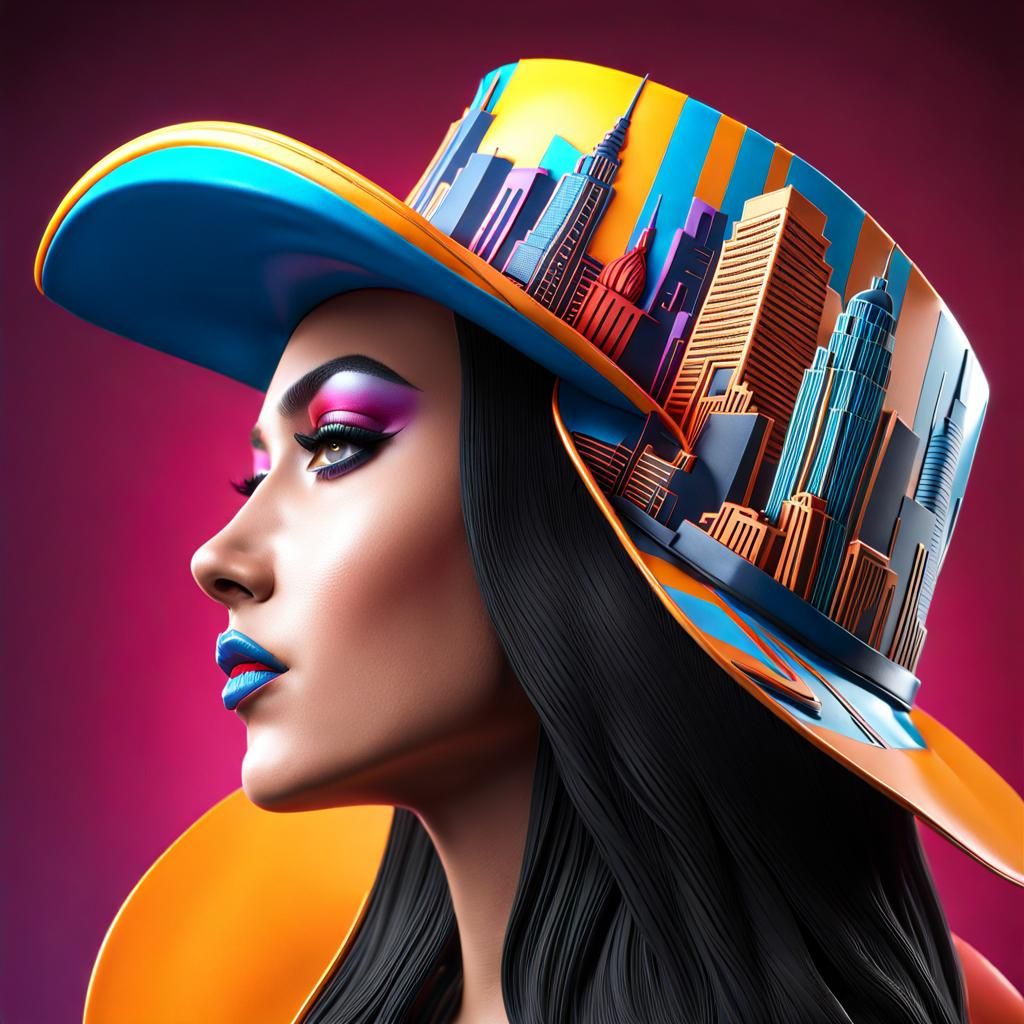 NYC Skyline Hat: Hyperrealistic Digital Illustration