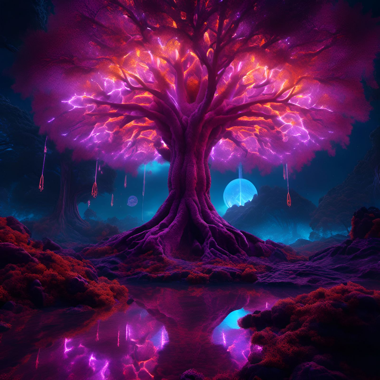 Yggdrasil Tree on Alien Planet in Neon Kirlian Photography