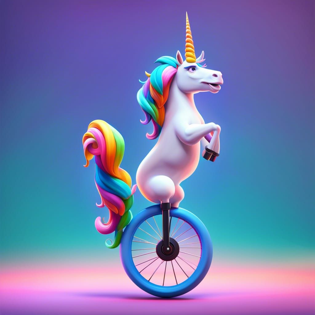 Unicorn on Unicycle: 3D Digital Art