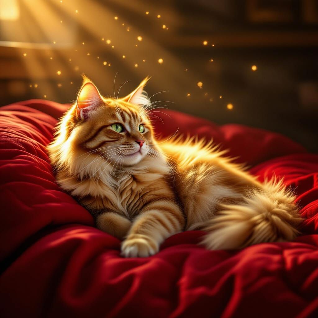 Fluffy Ginger Tomcat Lounging in Golden Sunlight