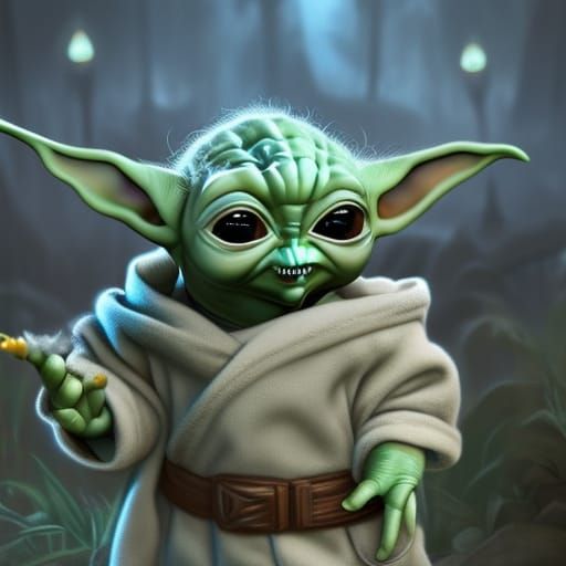 Detailed Baby Yoda Fantasy Concept Art