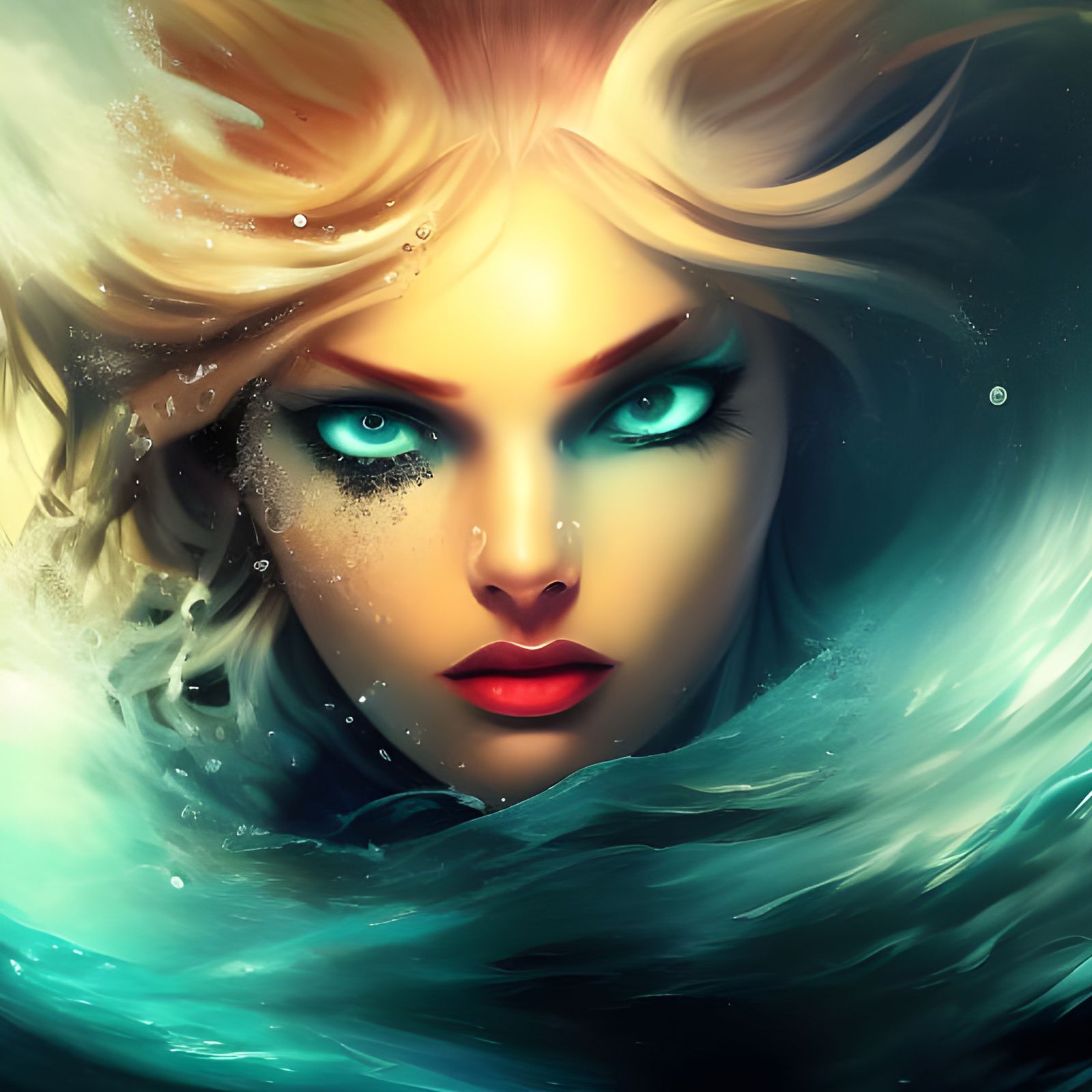 Dramatic Sea Goddess Portrait in Splash Art Style