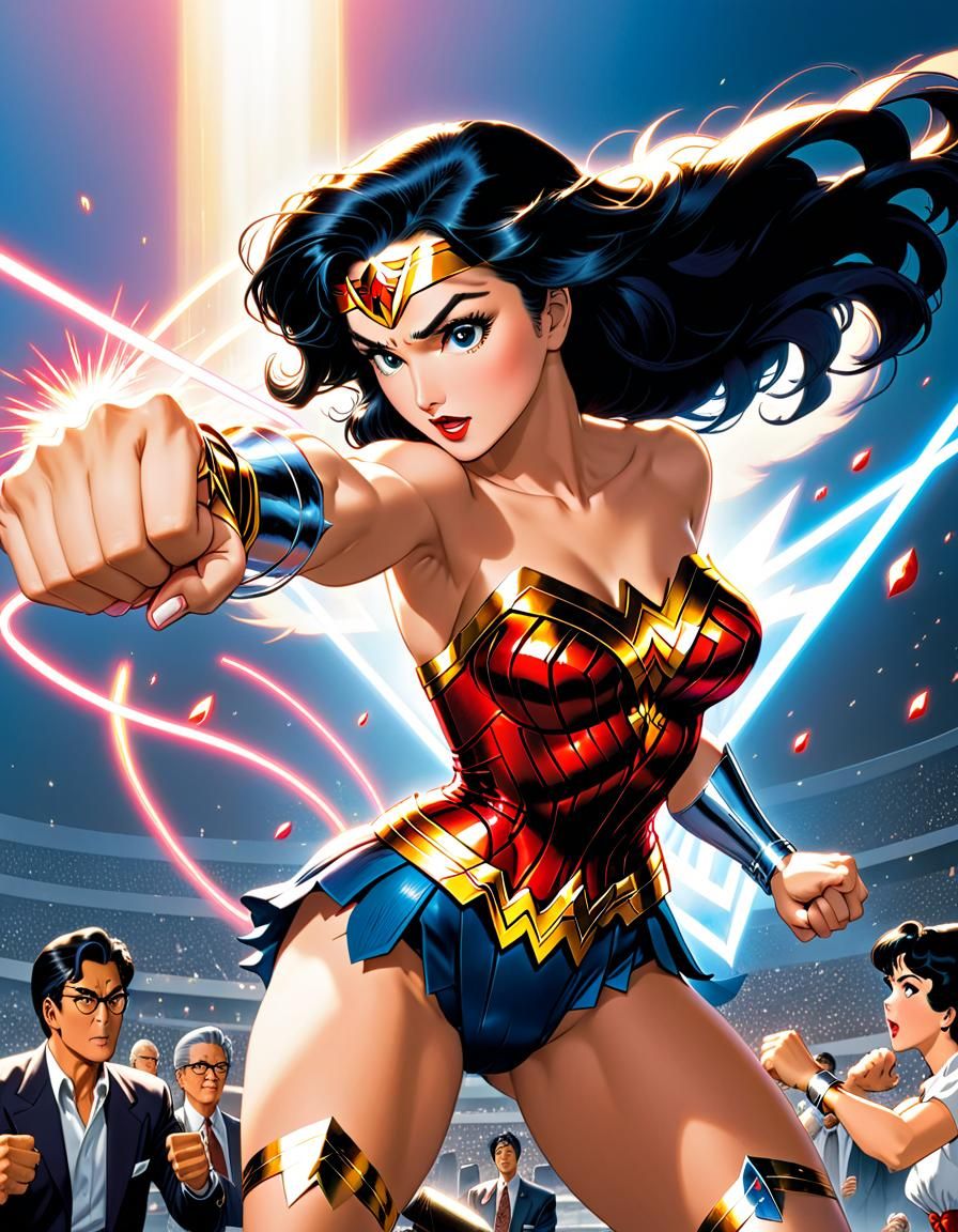 Wonder Woman Punch in Manga Style