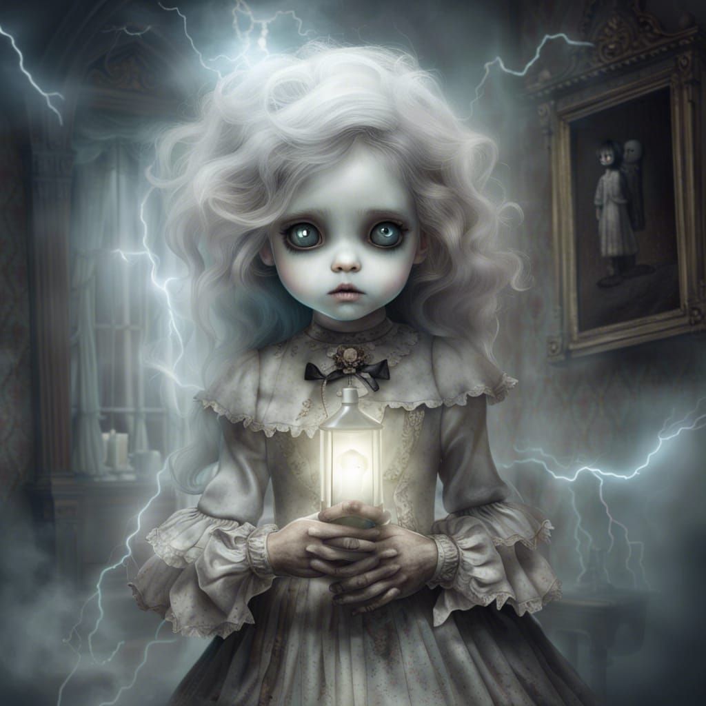 Creepy Cute Ghost Girl Haunting Victorian House