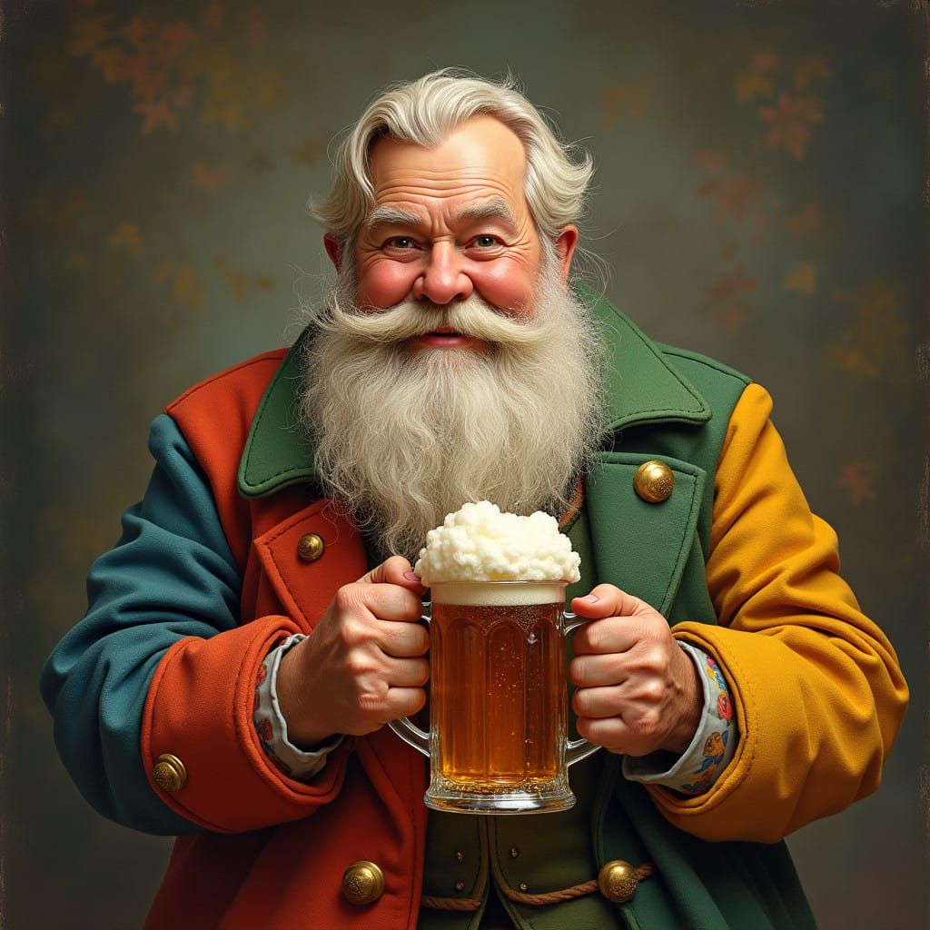 Jovial Folk Art Figure Savoring a Mug of Beer