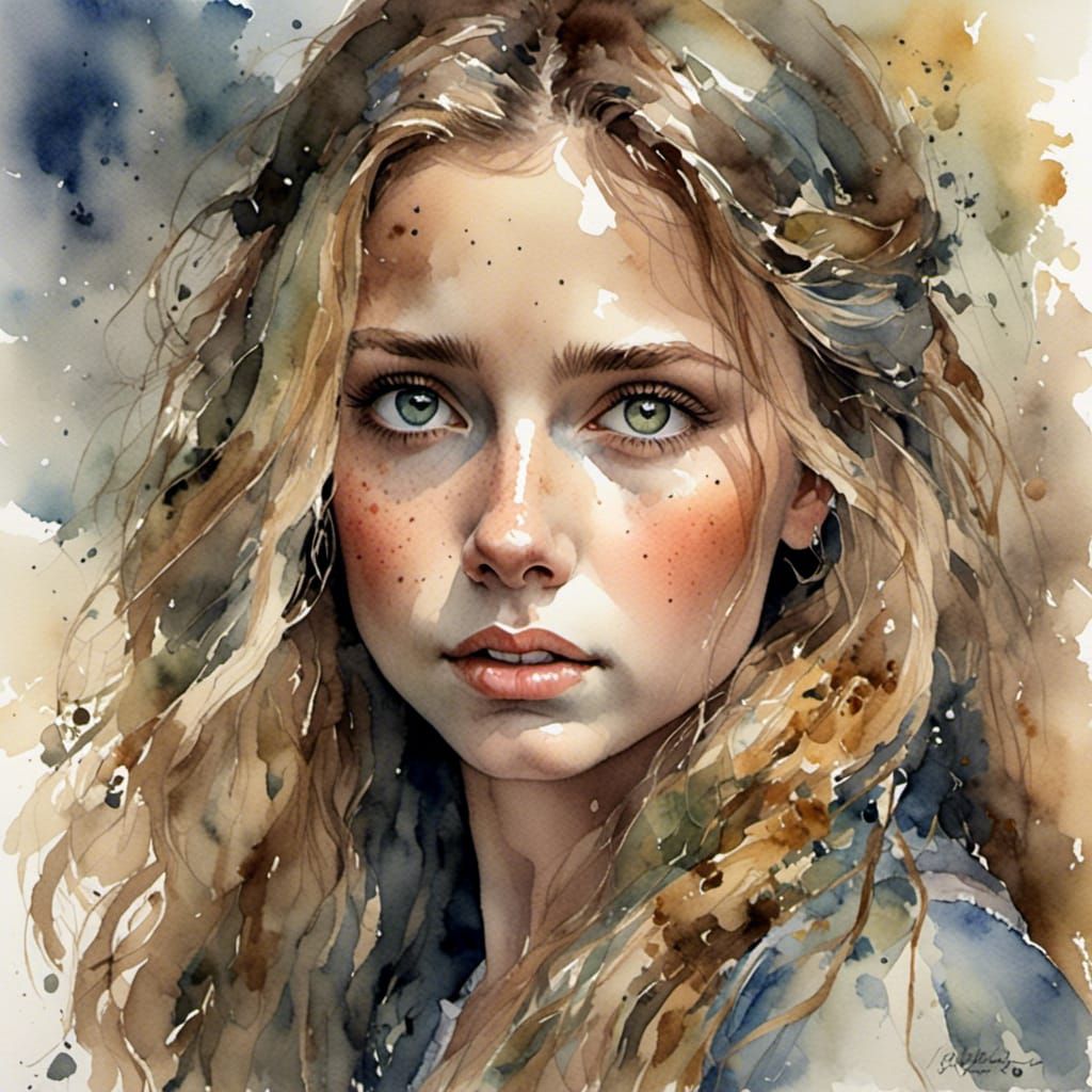 Portrait of a Beautiful Woman with Large Eyes