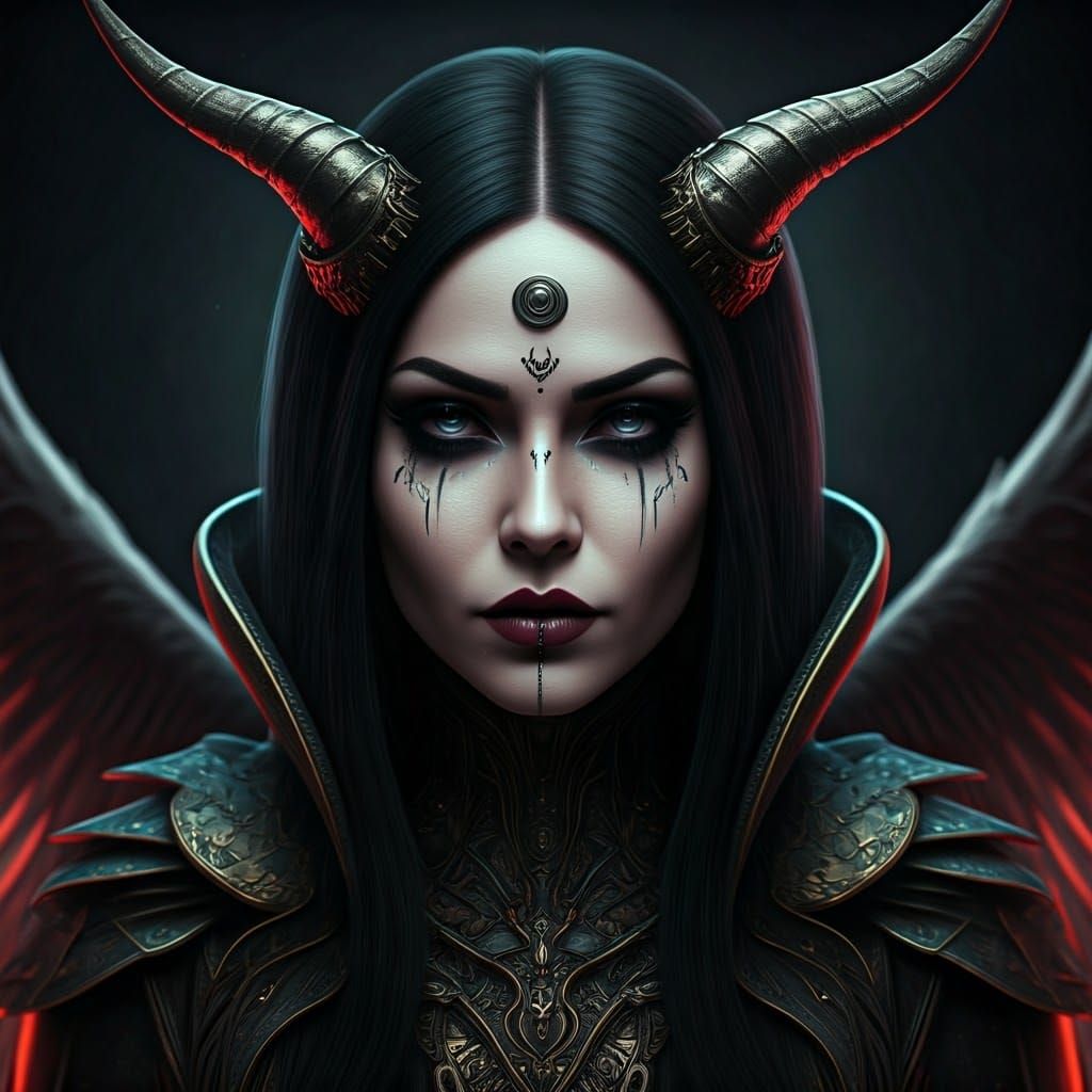 Cyber Goth Angel in Moody Neon Atmosphere