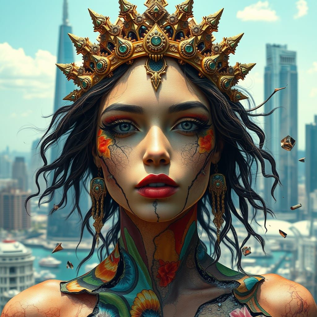 Futuristic Goddess with Utopian Dystopian Background