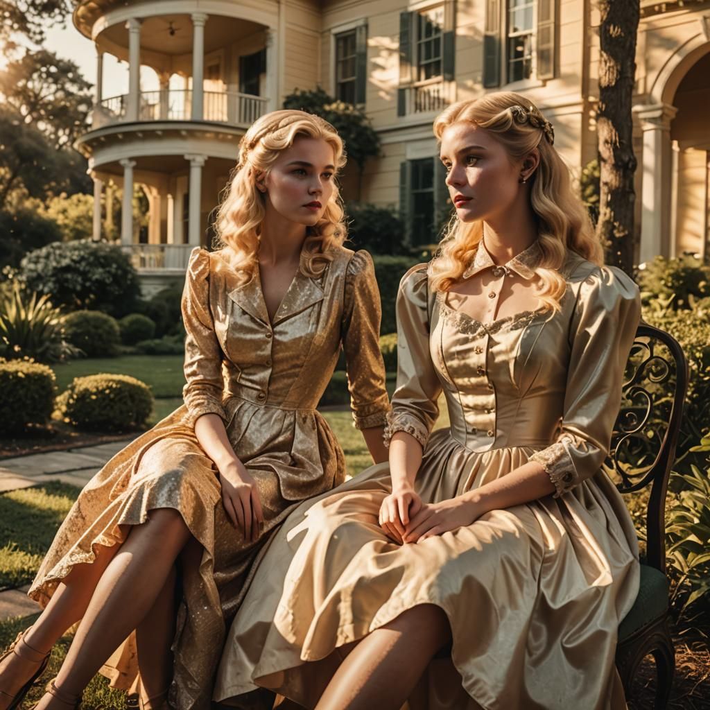 Southern Belle in Disguise, 19th Century Garden Scene