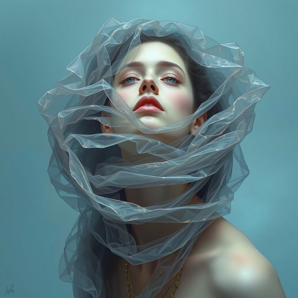 Ethereal Woman Portrait in Digital Mixed Media Style