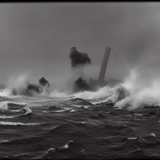 Giant Apes and Dogs Battle in Crashing Wave: Noir Film Photo...