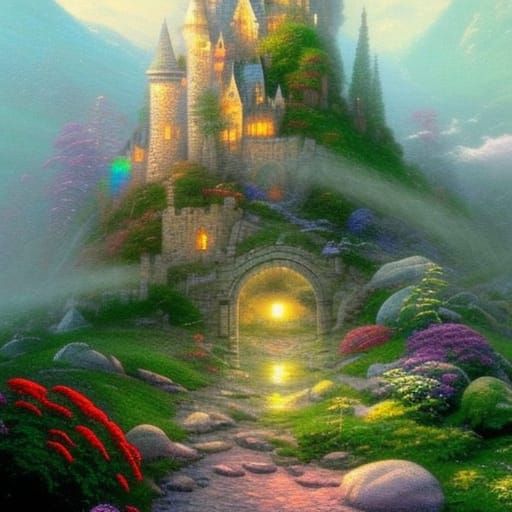 Fairytale Castle in Glass Vial: Ethereal Fantasy Art