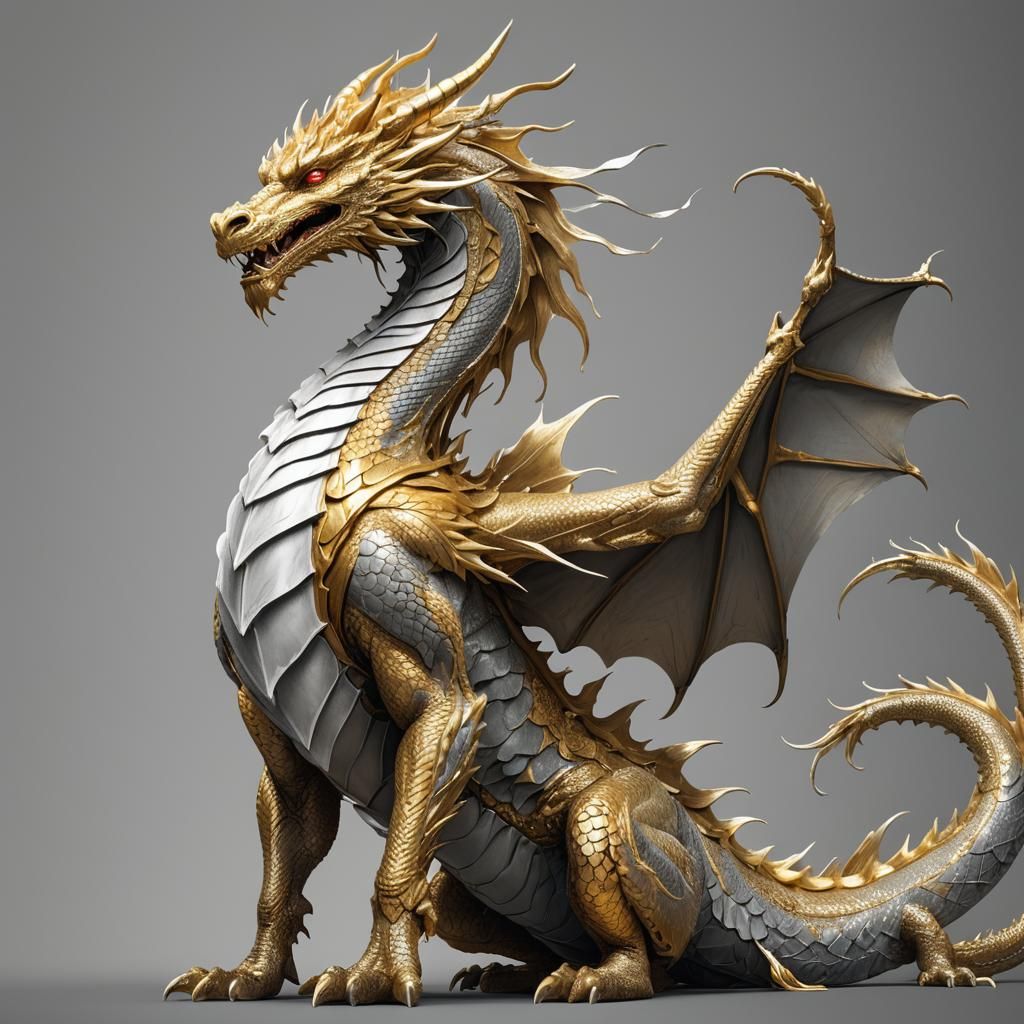 Majestic Golden Dragon Concept Art in Pencil Drawing Style