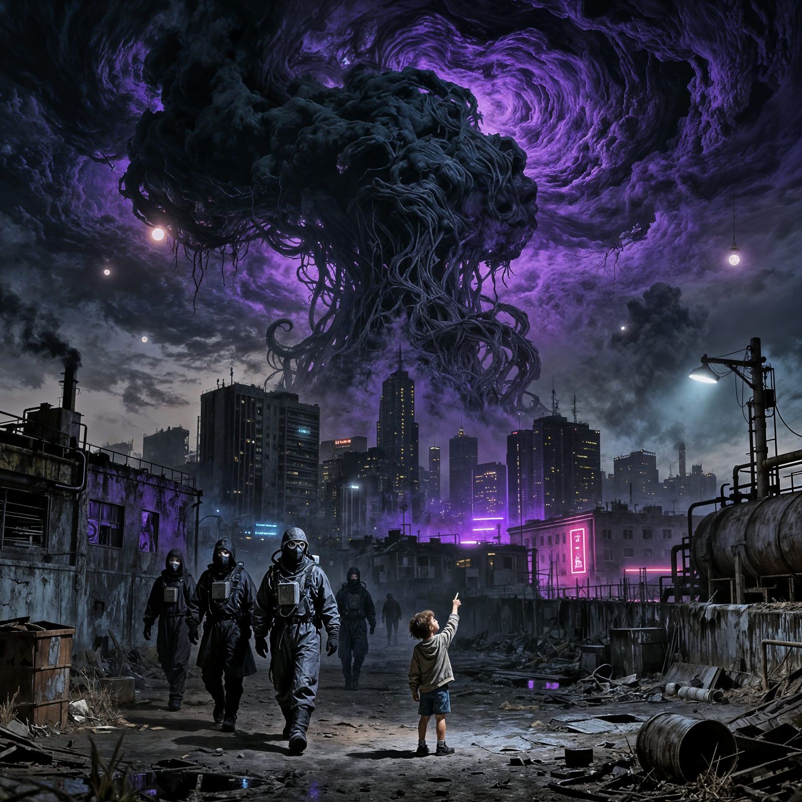 Dystopian City Under Toxic Skies