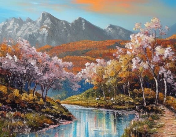 Brasov City Tampa Mountain Oil Painting