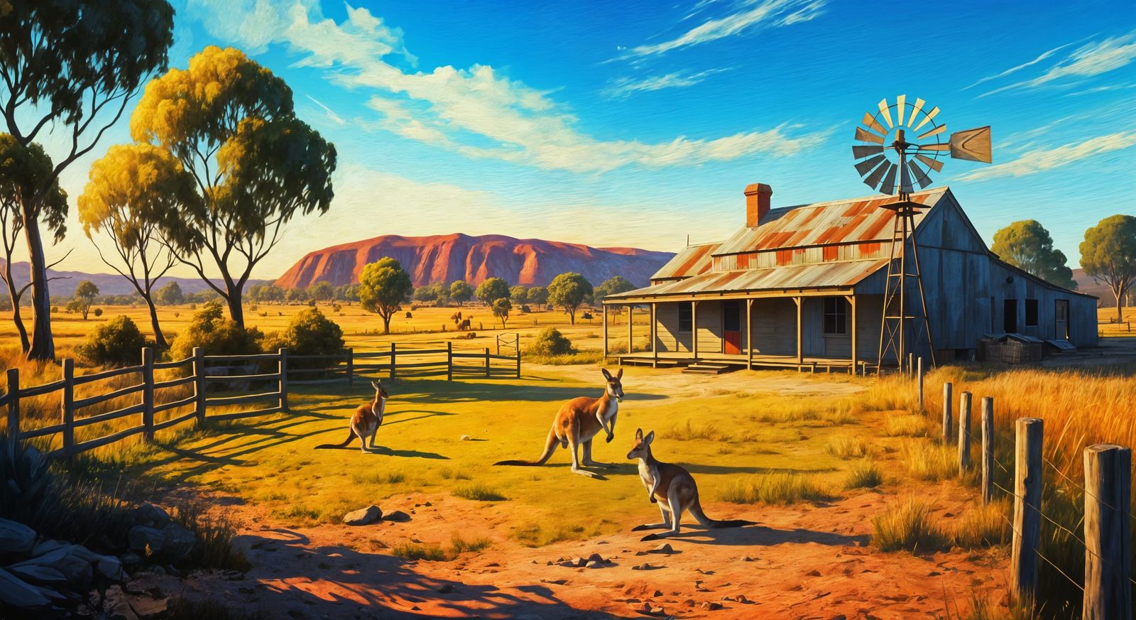 Vibrant Australian Outback Farm in Expressive Brushstrokes
