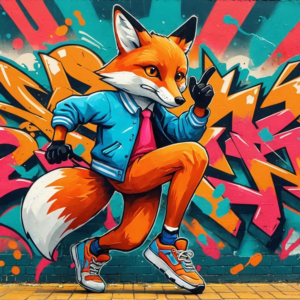 Streetwise Fox in Urban Street Art Style