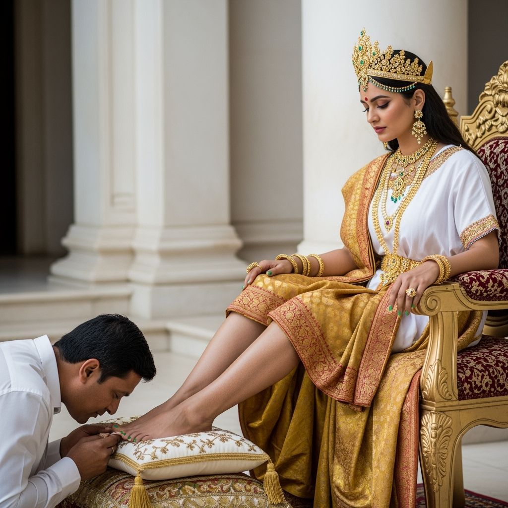 Goddess on Gold Throne with Kneeling Devotee