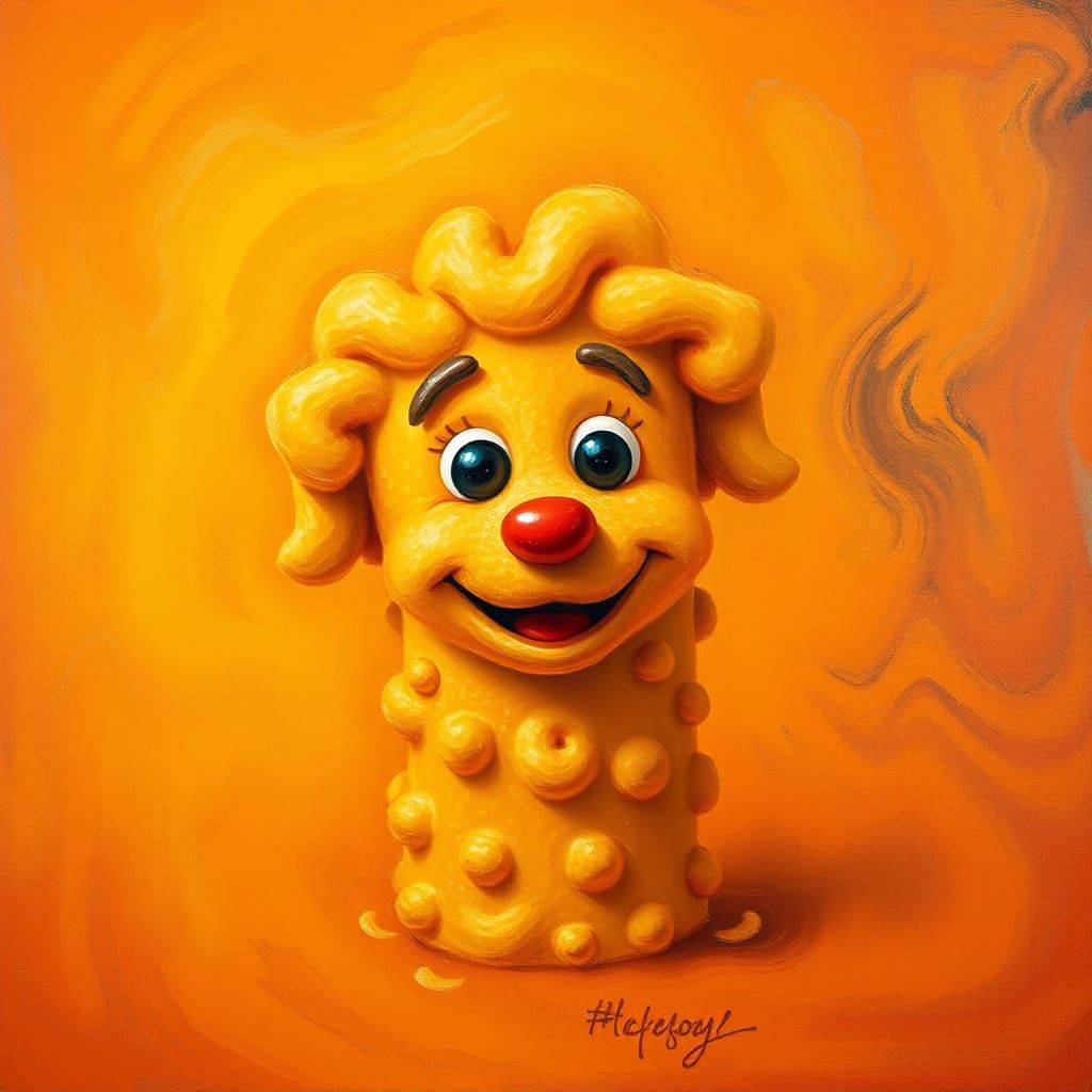 Whimsical Cheese Doodle Portrait in Abstract Style