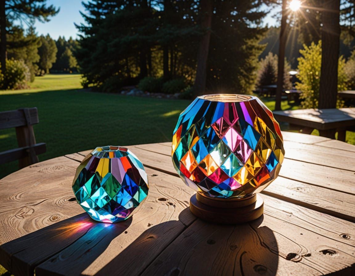Golden Hour Crystal Lamp on Rustic Wood
