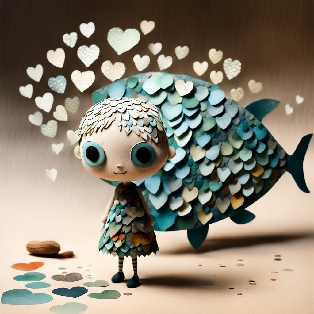 Big-Eyed Girl in Fish Scale Dress Sketch