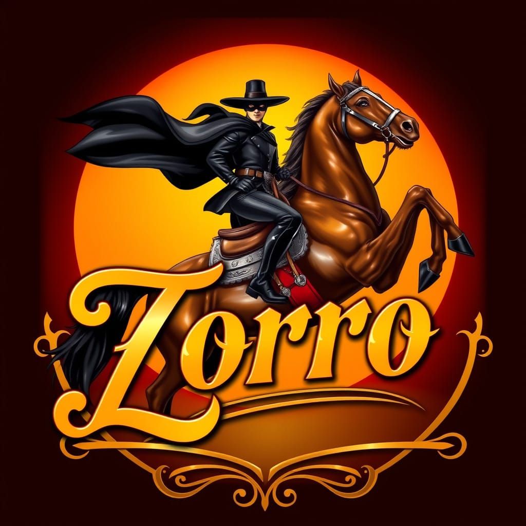 Dashing Zorro Rides a Reining Horse in a Sunset Splendor