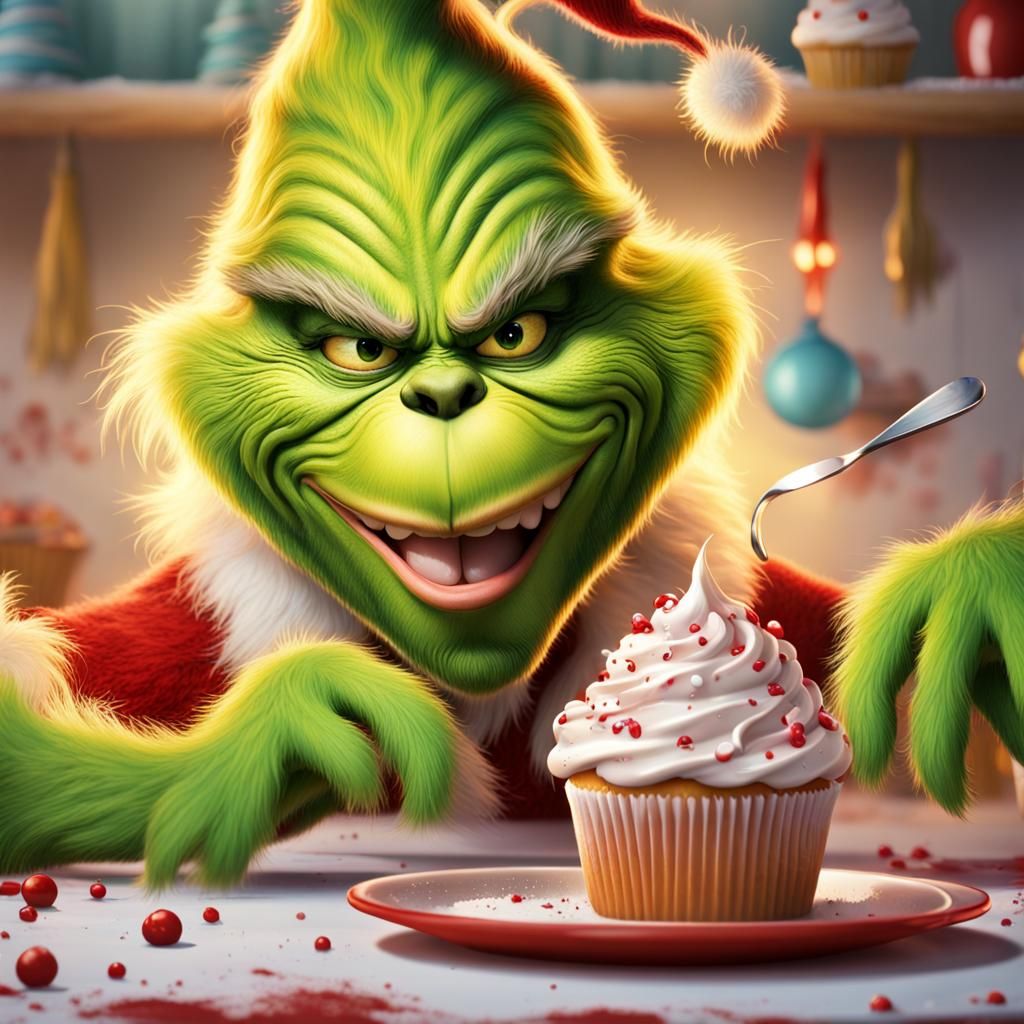 The Grinch Baking Cupcakes in Splash Art Style