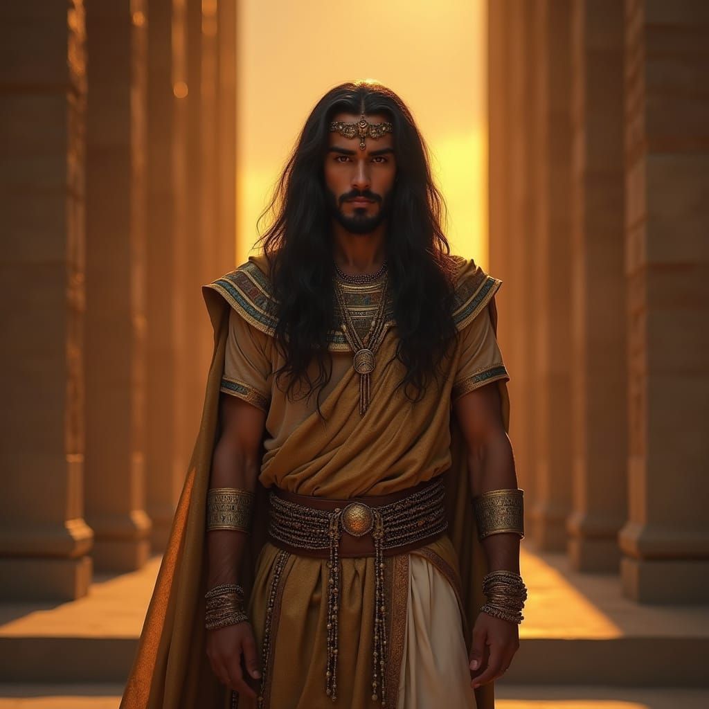 Egyptian Man in Shrine at Dawn