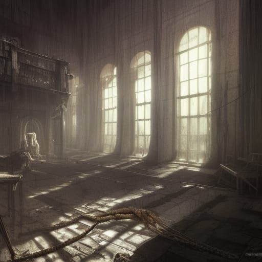 Dark Fantasy Sanatorium with Rope, Detailed 8K Art