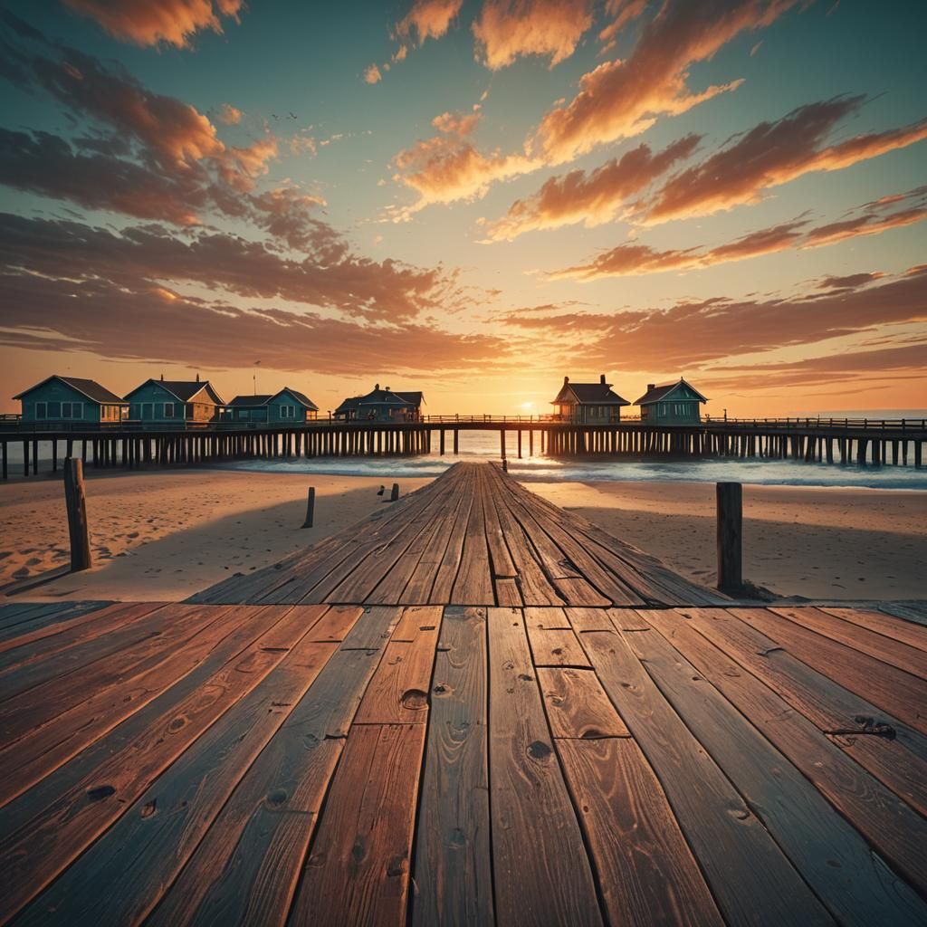 Beach Sunset and Boardwalk: Digital Matte Painting