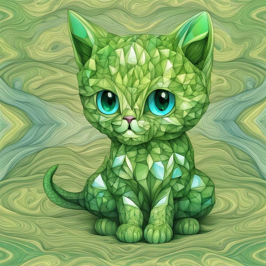 Colorful Peridot Kitten with Abstract Fractal Design