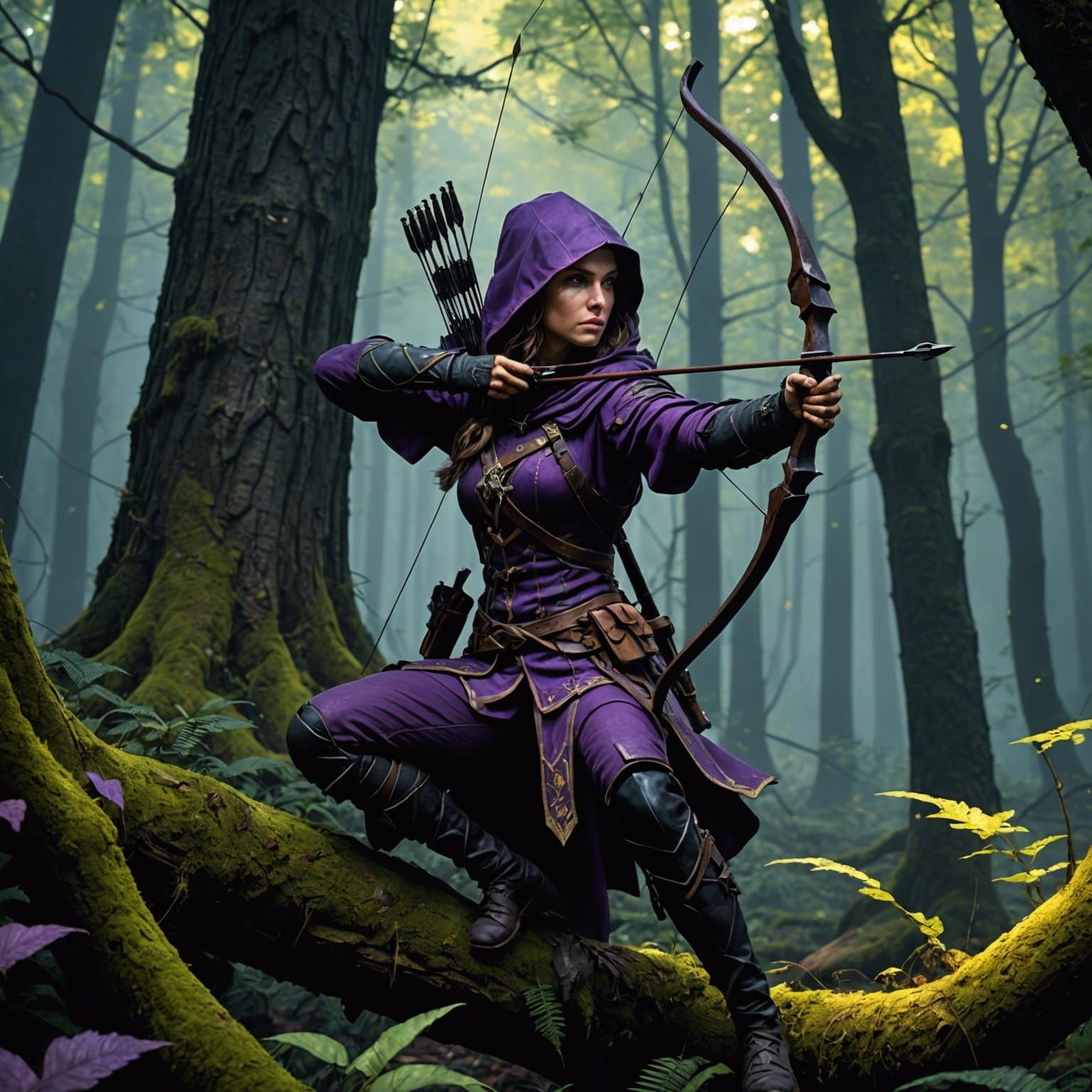 Dark Fantasy Archer in Forest, Hyperdetailed Art