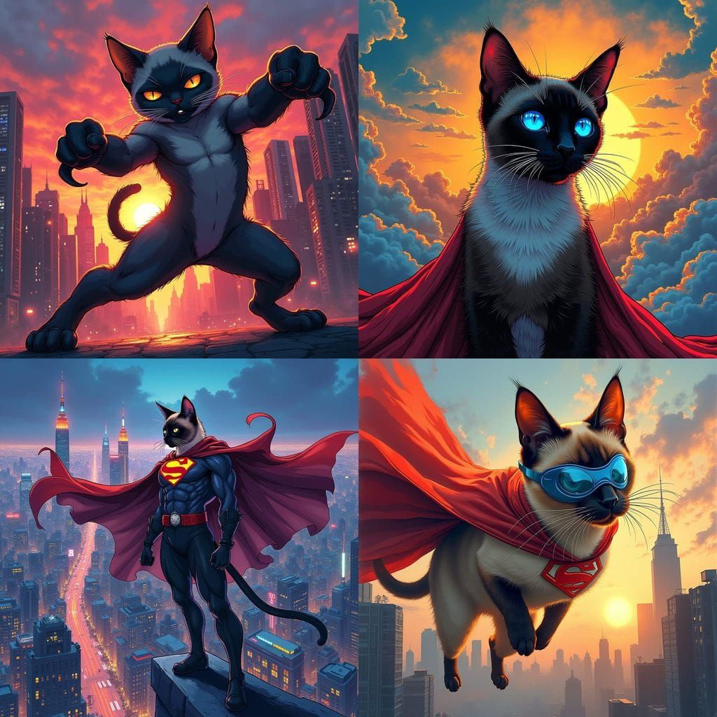 Manga-Inspired Photorealistic Siamese Superhero Cat Cinemati...