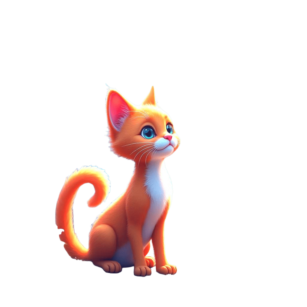 Fluffy Cartoon Cat in Detailed Fantasy Landscape