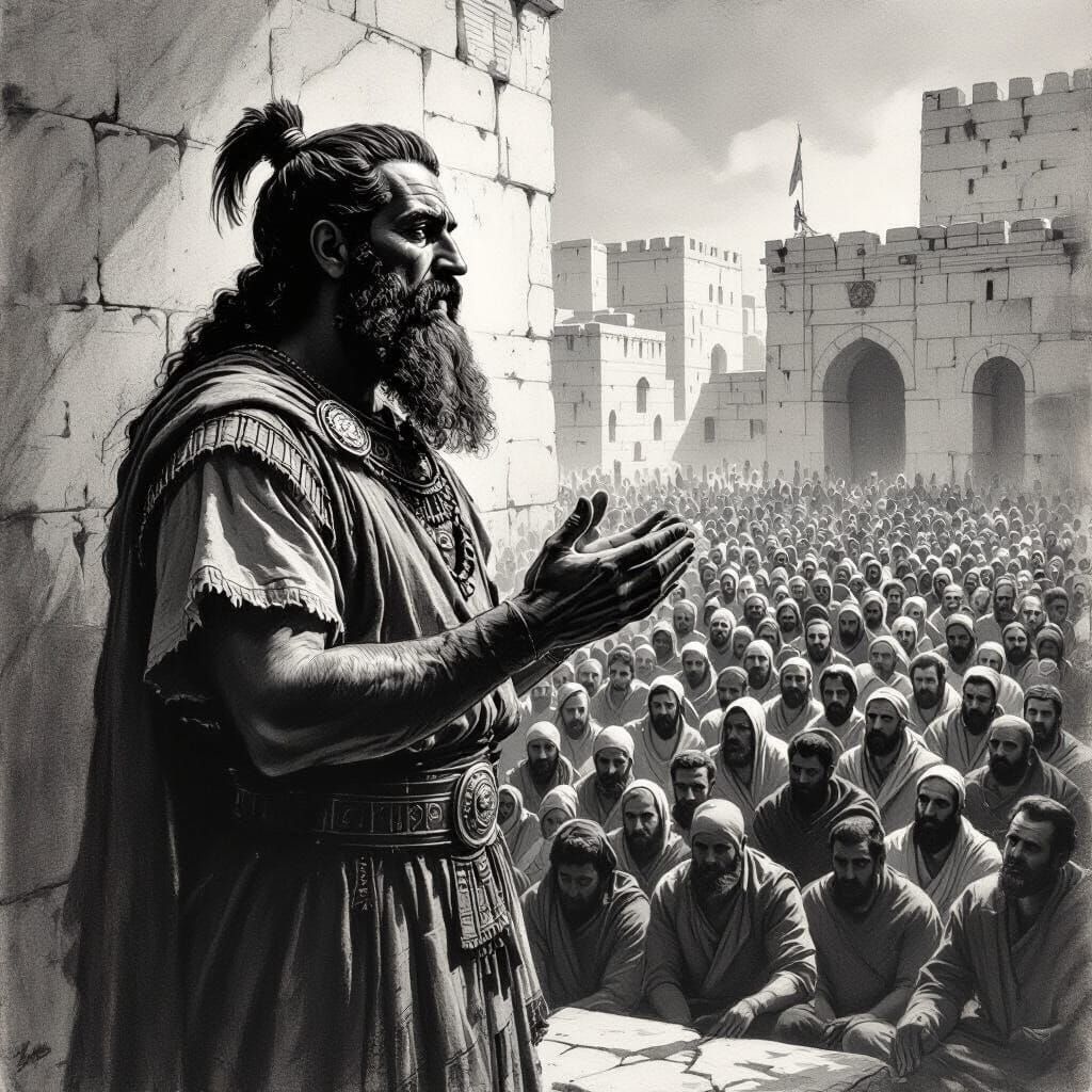 Ancient Assyrian Man Delivers Speech in Charcoal Drawing