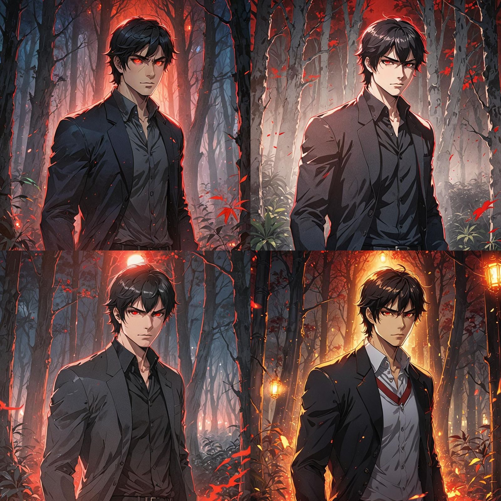 Damon Salvatore with Red Eyes in Anime Style