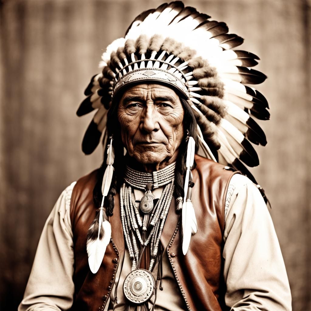 Portrait of a Handsome Indian Chief in Costume