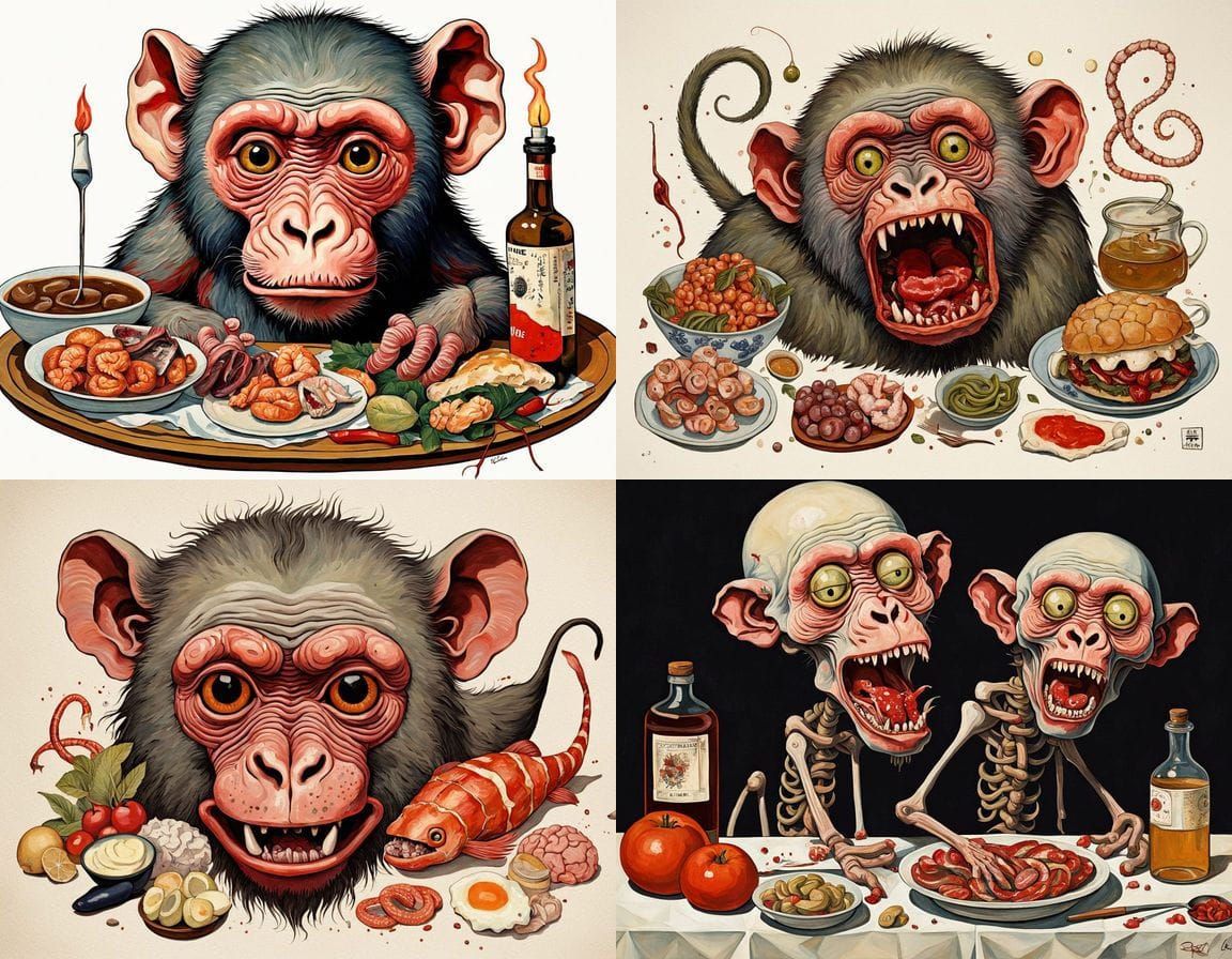 Mythical Baboon Hybrid in Ukiyo-e Style