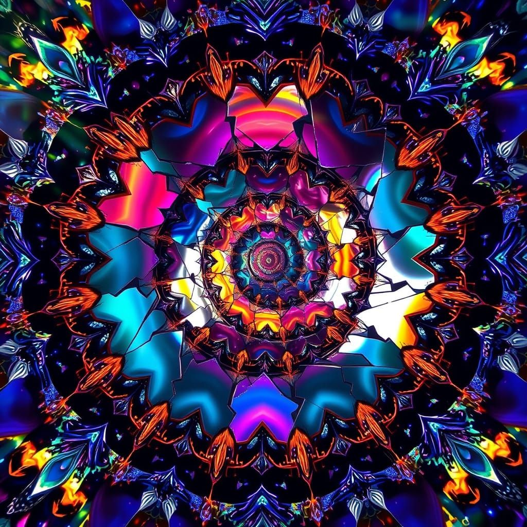 Vibrant Kaleidoscope Art with Shattered Mirrors