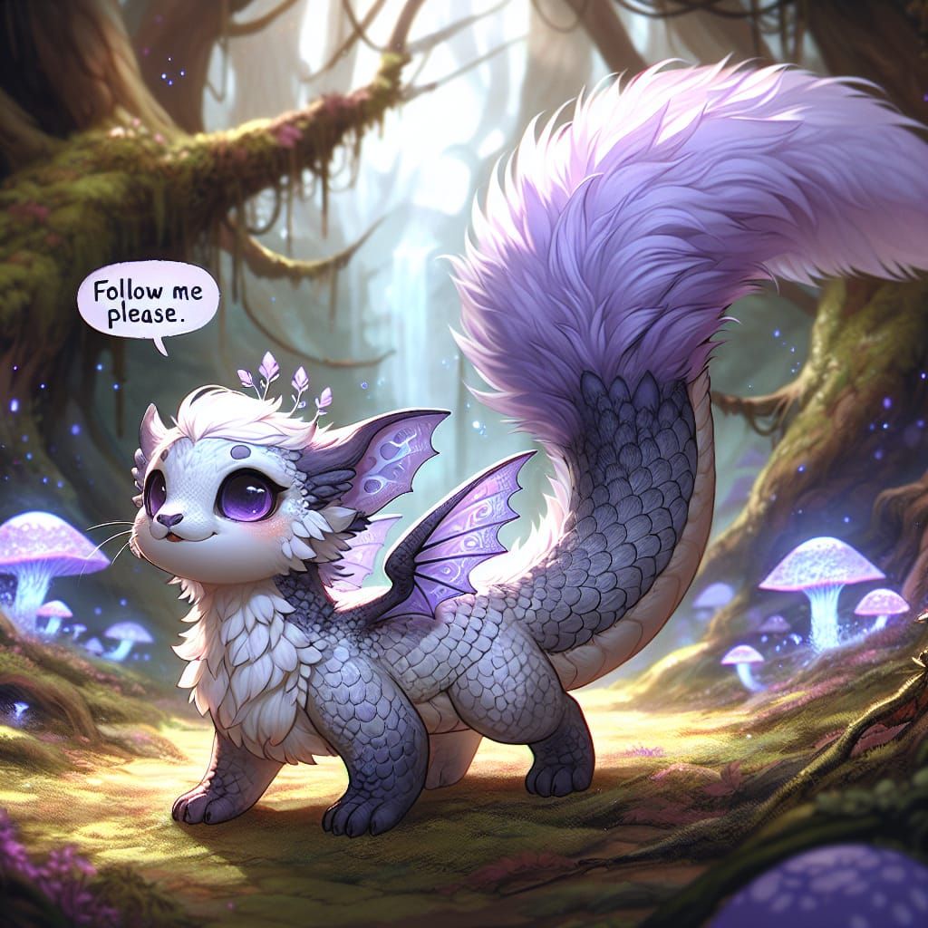Lavender Otter-Dragon in Enchanted Forest